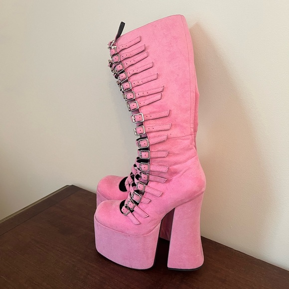 Current Mood pink suede strappy platform boots - Picture 3 of 16